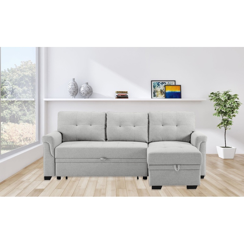 Destiny – Linen Reversible Sleeper Sectional Sofa With Storage Chaise