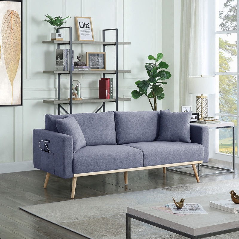 Easton – Linen Fabric Sofa With USB Charging Ports Pockets And Pillows