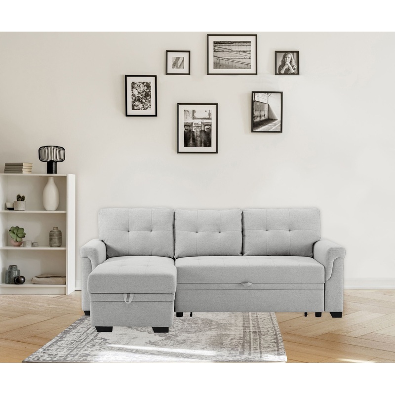 Sierra – Linen Reversible Sleeper Sectional Sofa With Storage Chaise