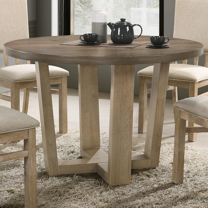 Brutus – Contemporary Round Dining Table With Wheat Colored Base – Vintage Walnut