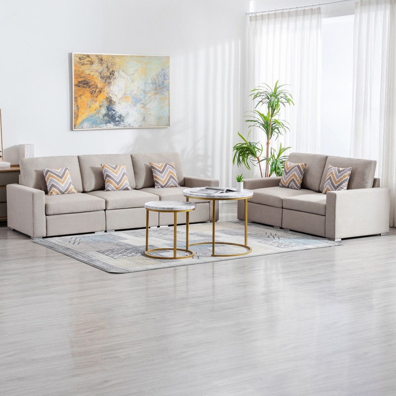 Nolan – Linen Fabric Sofa And Loveseat Living Room With Pillows And Interchangeable Legs