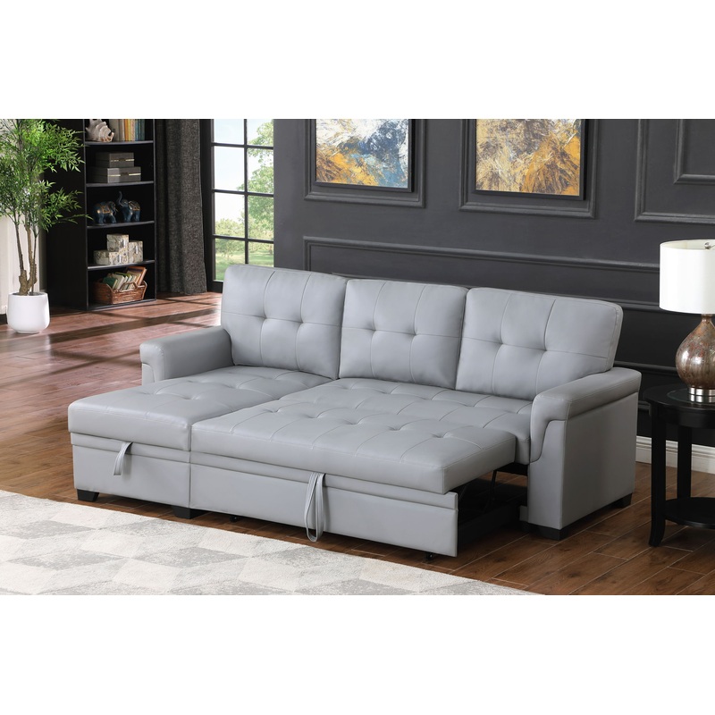 Lexi – Vegan Leather Modern Reversible Sleeper Sectional Sofa With Storage Chaise