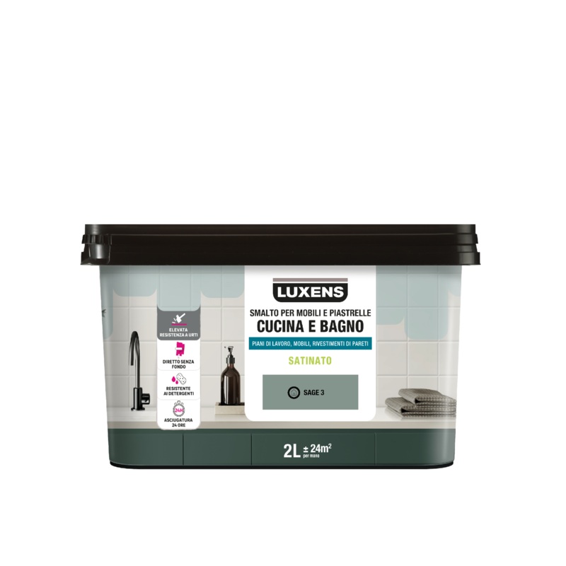 WATER GLAZE FOR FURNITURE AND KITCHEN AND BATHROOM TILES GREEN SAGE 3 SATIN LUXENS 2 LT