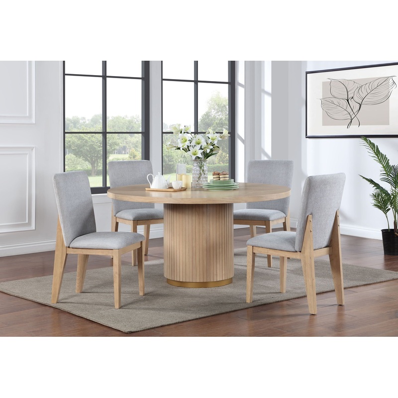 Caspian – 5 Piece Round Dining Table Set With Chairs – Oak