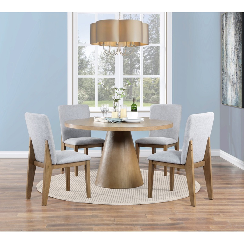 Delphine – Round Dining Table Set With Chairs (Set of 5) – Oak Finish And Gray