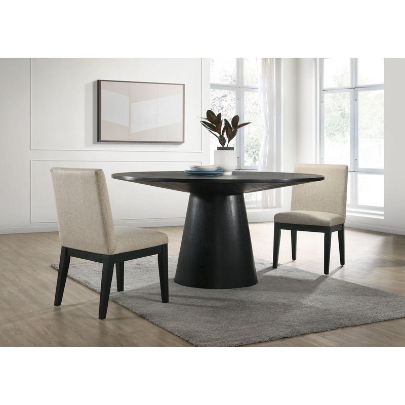 Jasper – Wide Contemporary Round Dining Table With Fabric Chairs Set