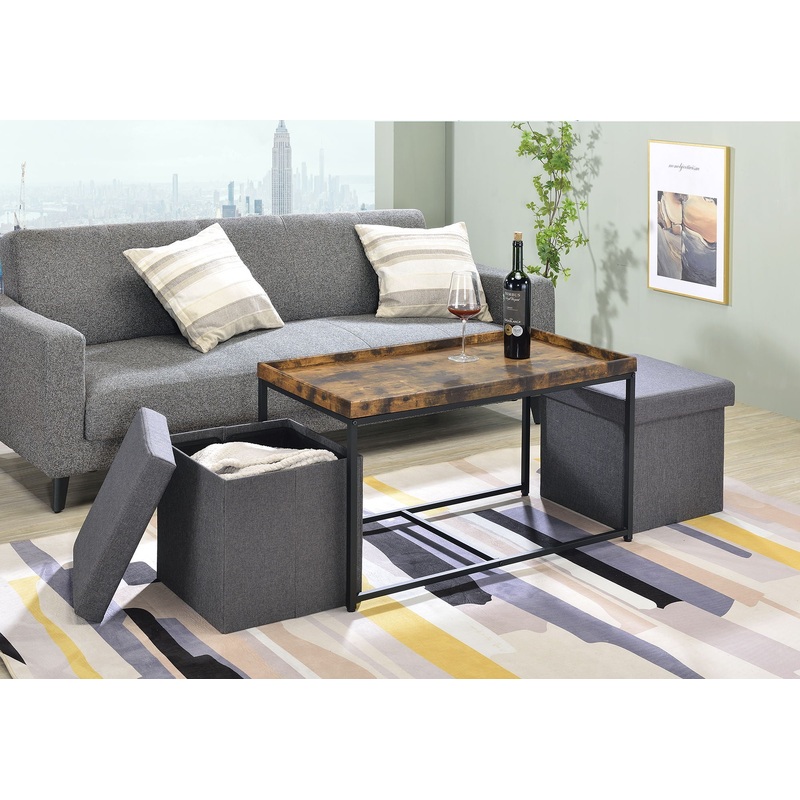 Monty – Wood Grain 3 Piece Coffee Table Set With Raised Edges (Set of 3)