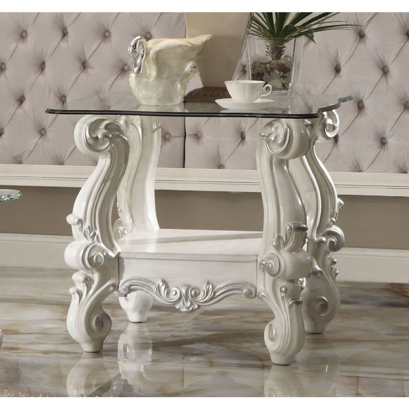 Versailles – Square End Table|Bone White|Antique Platinum