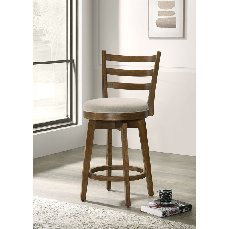 Joplin – 20.5 Ladder Back Counter Height Swivel Chair With Upholstered Seat