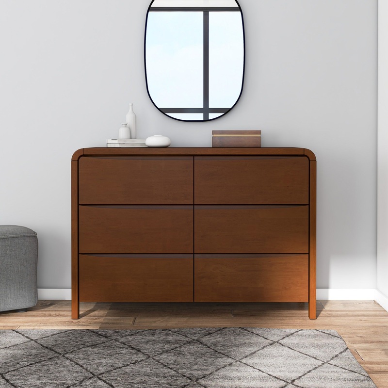 Lionel – Mid-Century Modern Solid Wood 6 Drawer Dresser – Brown