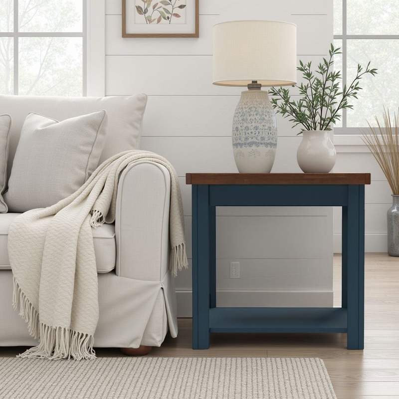 Nantucket – Side Table – Blue Denim, Whiskey