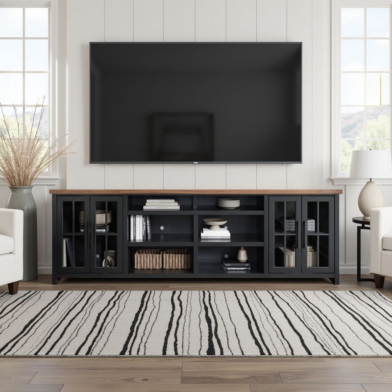 Essex – TV Stand Console For TVs Up To 100 – Black, Whiskey