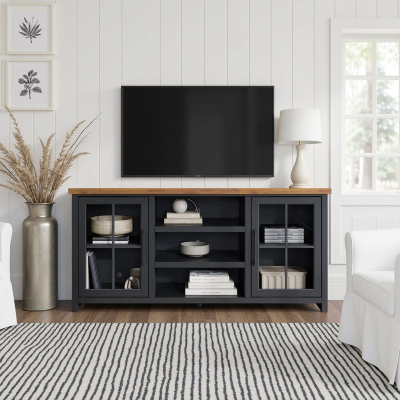 Essex – TV Stand Console For TVs Up To 80 – Black, Whiskey