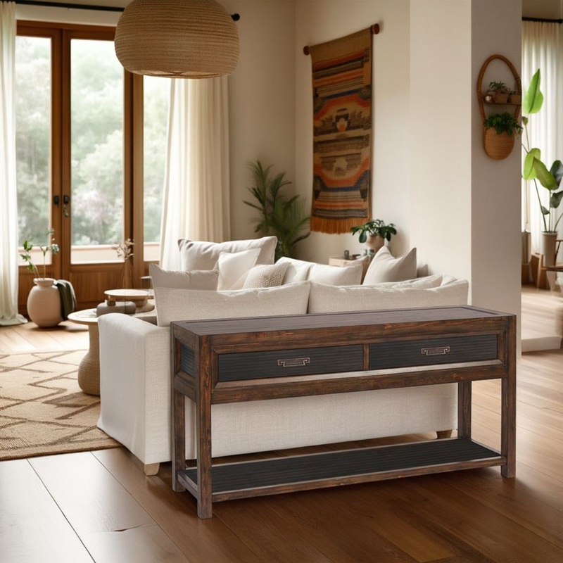 Branson – 2 Drawer Sofa Table, Two Tone – Brown