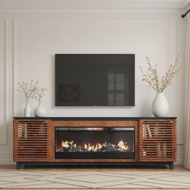 Graceland – Fireplace TV Stand Console For TVs Up To 100 – Black, Bourbon