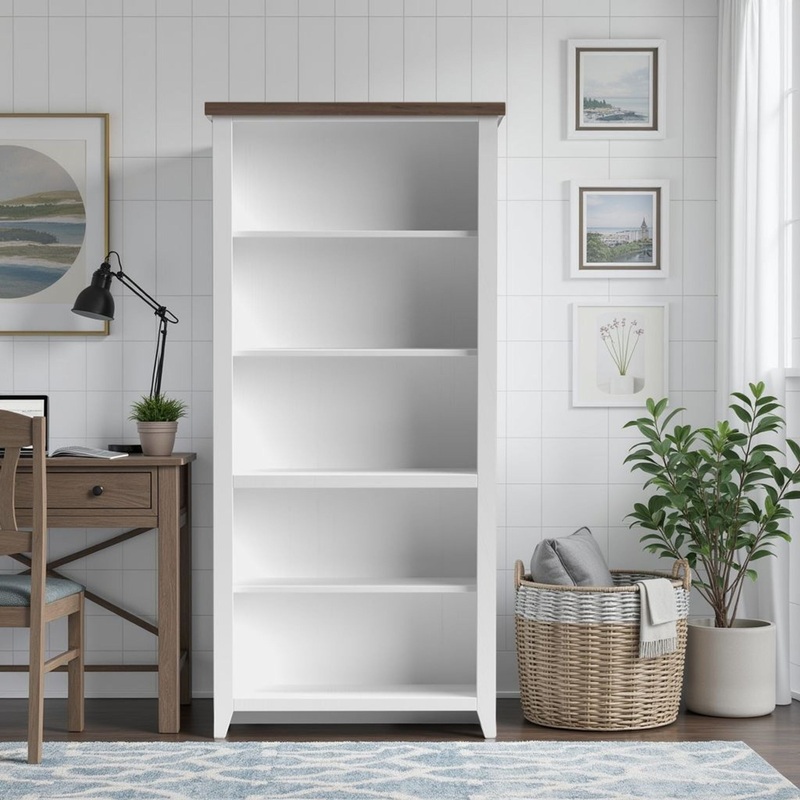 Hampton – High 5 Shelf Bookcase – Jasmine Whitewash / Barnwood