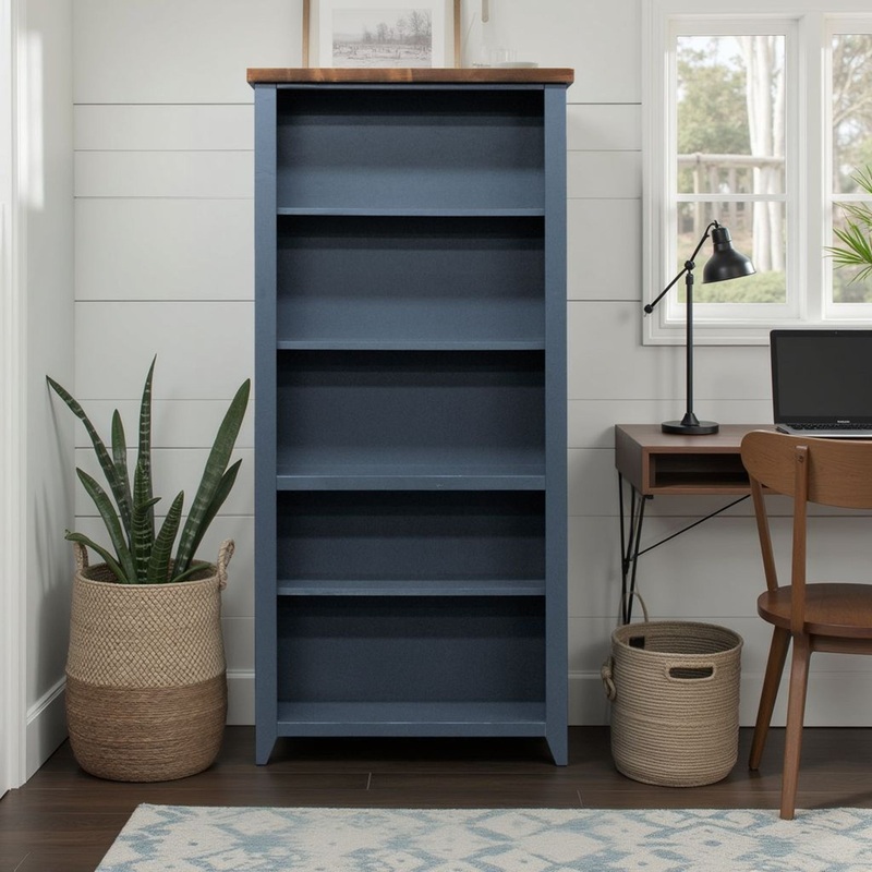 Nantucket – 5 Shelf Bookcase – Blue Denim, Whiskey