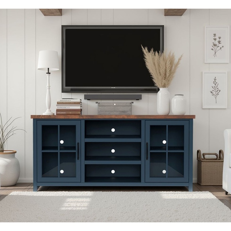 Nantucket – TV Stand Console|Blue|68″W x 18″D x 33″H|99″W x 19″D x 34″H