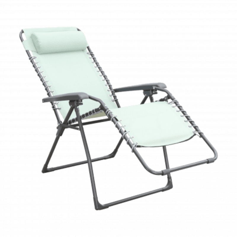 MULTIPLE RELAXATION ARMCHAIR in textilene, steel with green padded cushion
