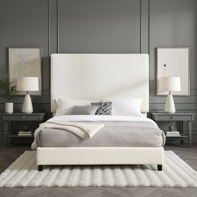 Upholstered Platform Bed|White|Queen