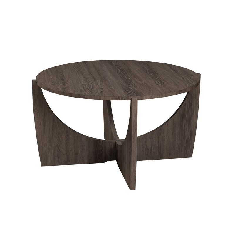 Contemporary Open Arch Base Round Coffee Table – Cerused Ash