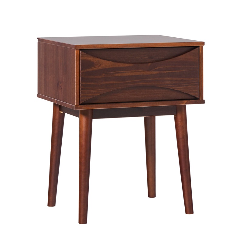 Mid-Century Modern 1 Drawer Solid Wood Nightstand – Walnut