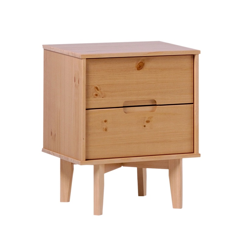 Mid-Century Modern Solid Wood 2 Drawer Nightstand – Natural Pine