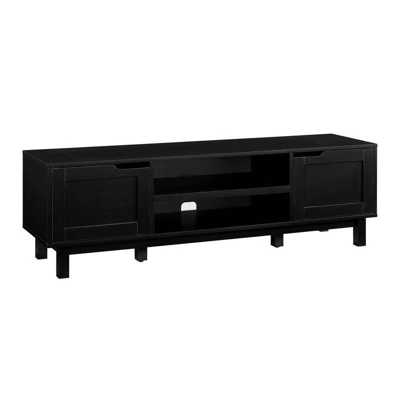 Modern 2 Door Open Storage TV Stand For TVs Up To 65 – Solid Black
