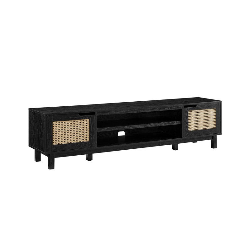 Modern Rattan Door Low TV Stand For TVs Up To 80 – Black