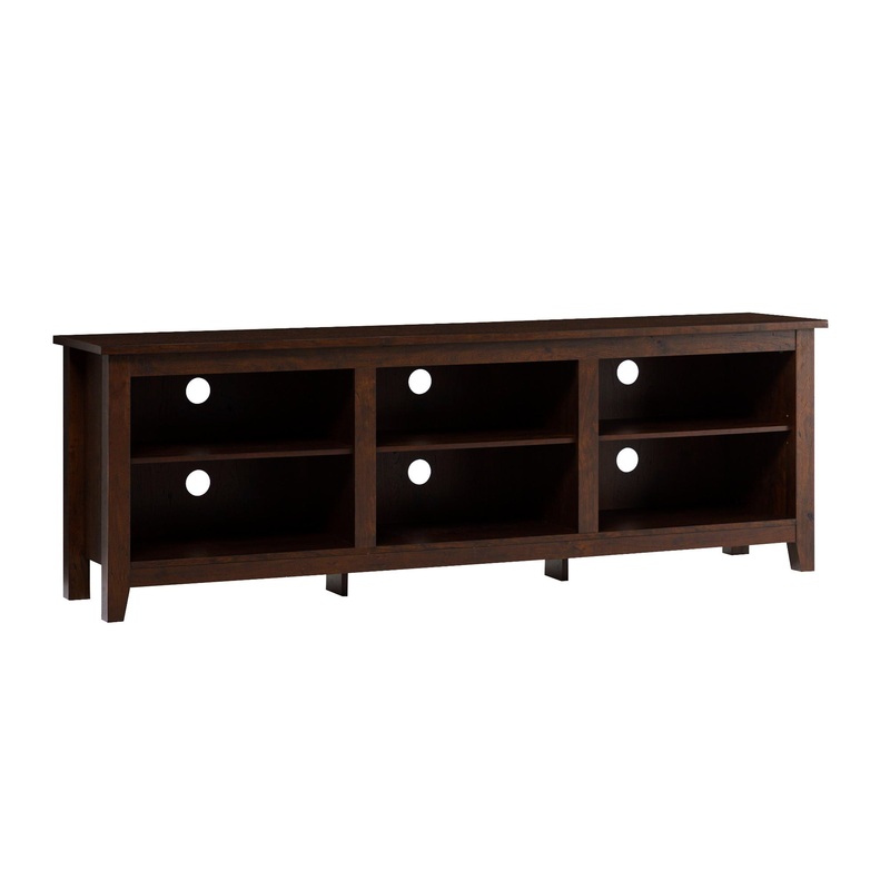 Modern Transitional 3 Shelf Open Storage 70 TV Stand For 80 TVs – Brown