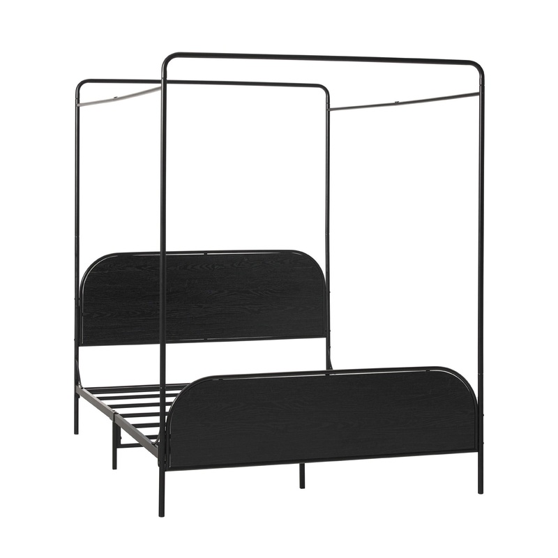 Modern Canopy Bed Frame|Black|Light Brown|Queen