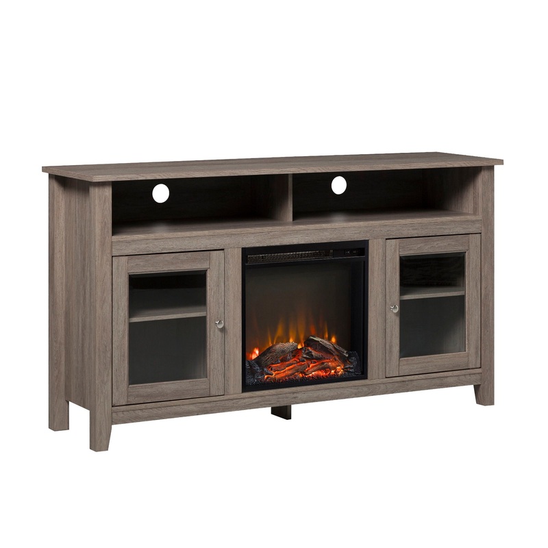 Classic Glass Door Fireplace Tall TV Stand For TVs Up To 65