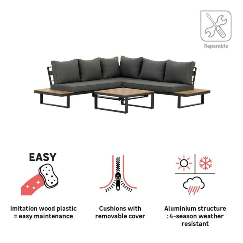 SET AD ANGOLO CLARA 5 POSTI CON TAVOLINO