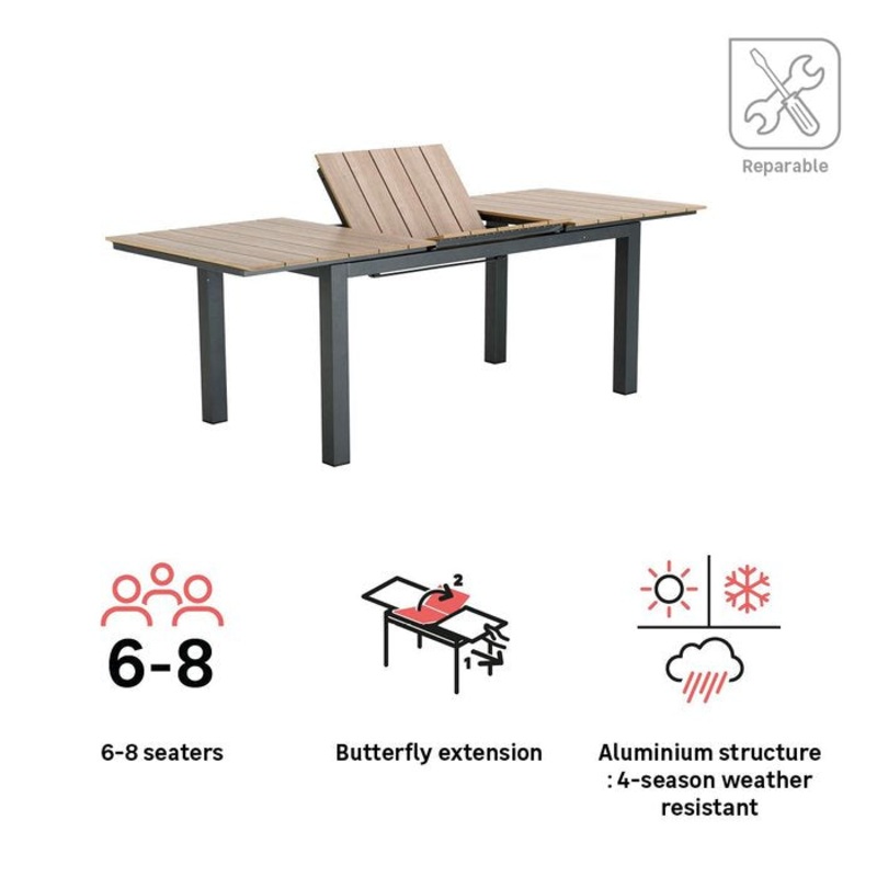 CLARA EXTENDABLE TABLE 6/8 SEATER ALUM