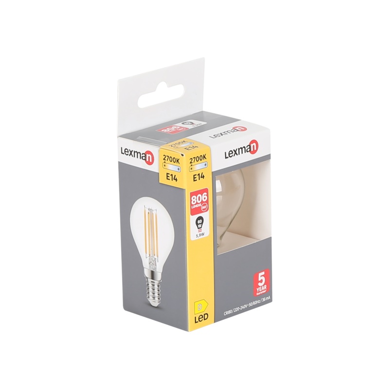 LED BULB E14=60W SPHERE TRANSPARENT WARM LIGHT