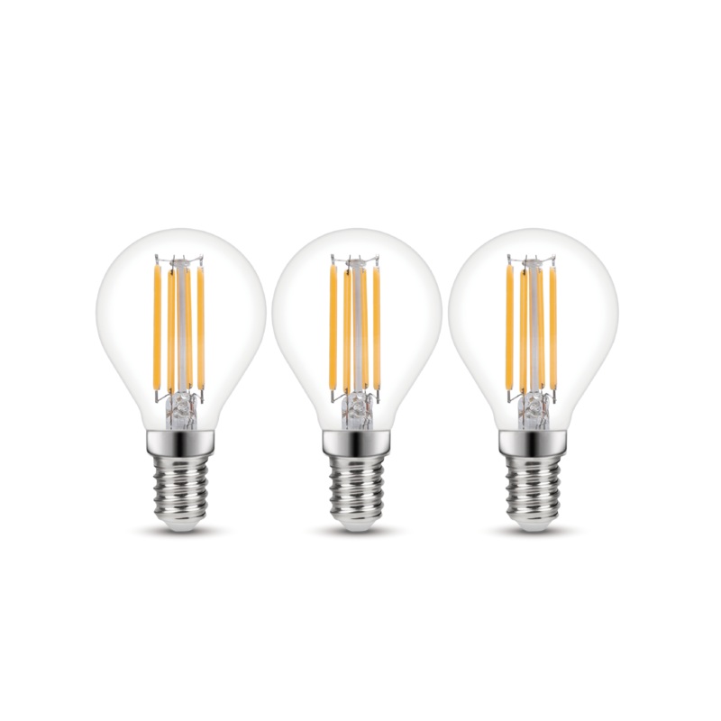 3 LED BULBS E14=60W TRANSPARENT SPHERE WARM LIGHT