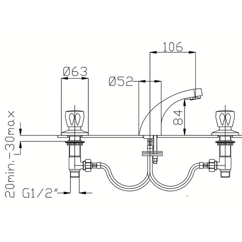 3-HOLE BASIN TAP WITH CHAIN CAP EMILY