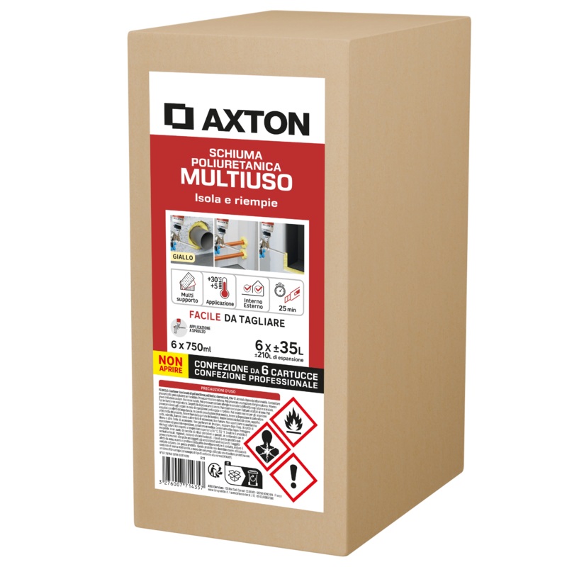 6-PIECE SET OF MULTI-PURPOSE POLYURETHANE FILLING FOAM FOR AXTON GUN 750ML