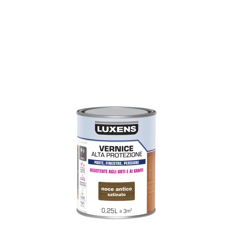 WATER-BASED WOOD PROTECTIVE VARNISH DARK WALNUT SATIN HIGH PROTECTION LUXENS 250 ML