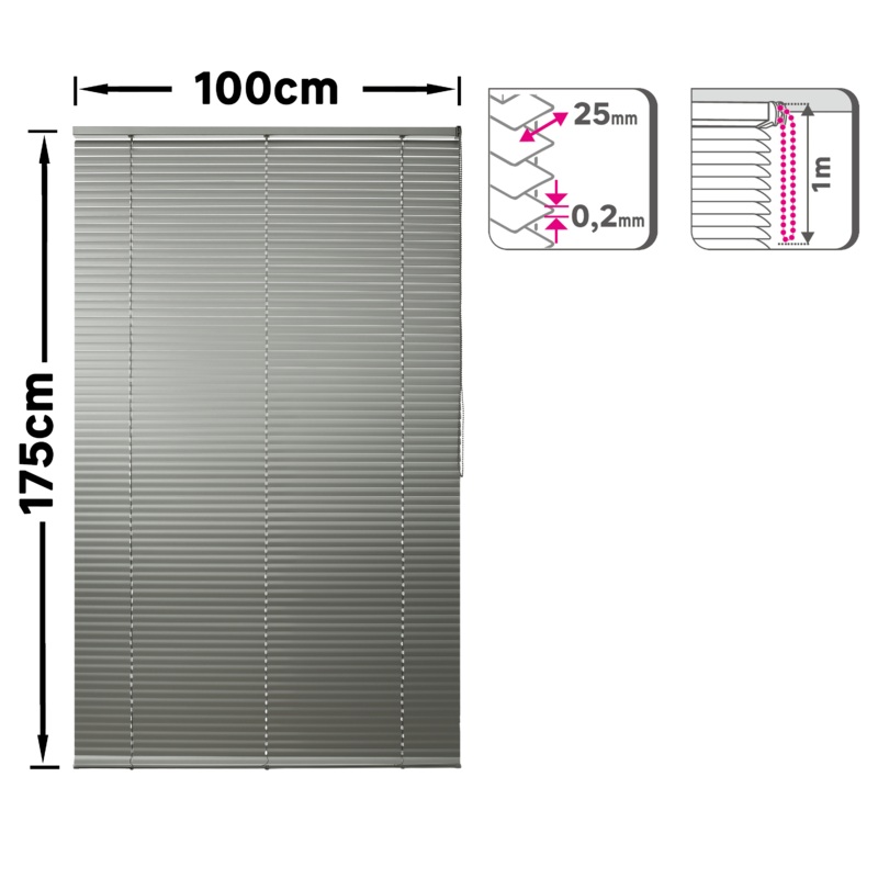 100X175CM CHROME ALUMINUM EPONA VENETIAN BLIND
