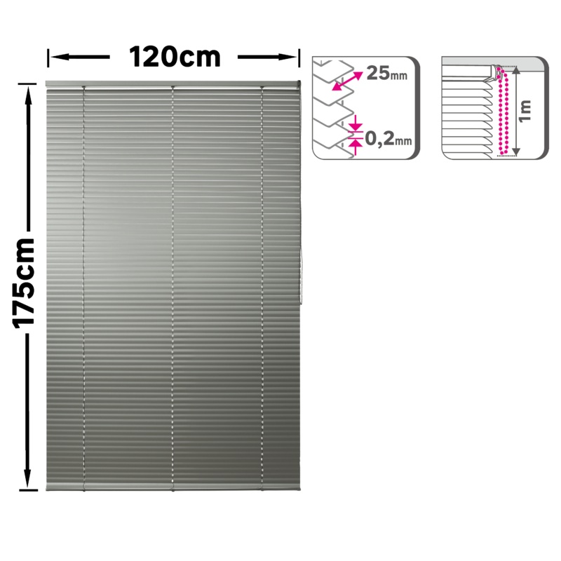 120X175CM CHROME ALUMINUM EPONA VENETIAN BLIND