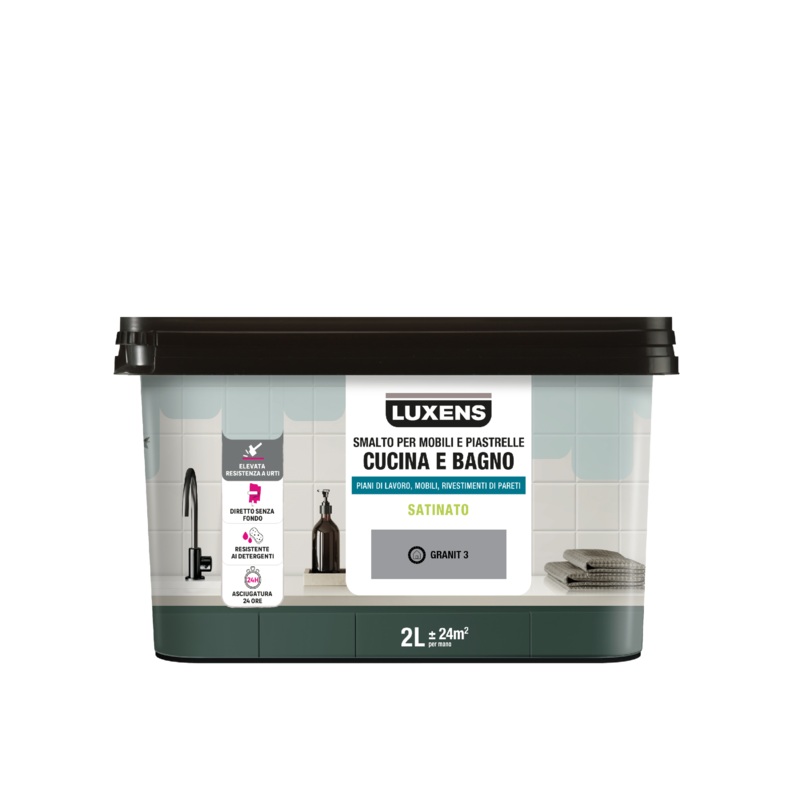 WATER GLAZE FOR FURNITURE AND TILES KITCHEN AND BATHROOM GRAY GRANIT 6 SATIN LUXENS 2 LT