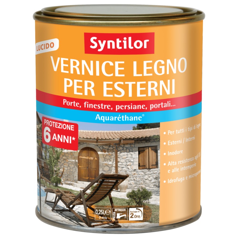 WATER-BASED WOOD PROTECTIVE PAINT DARK WALNUT HIGH GLOSS HIGH PROTECTION SYNTILOR 250M