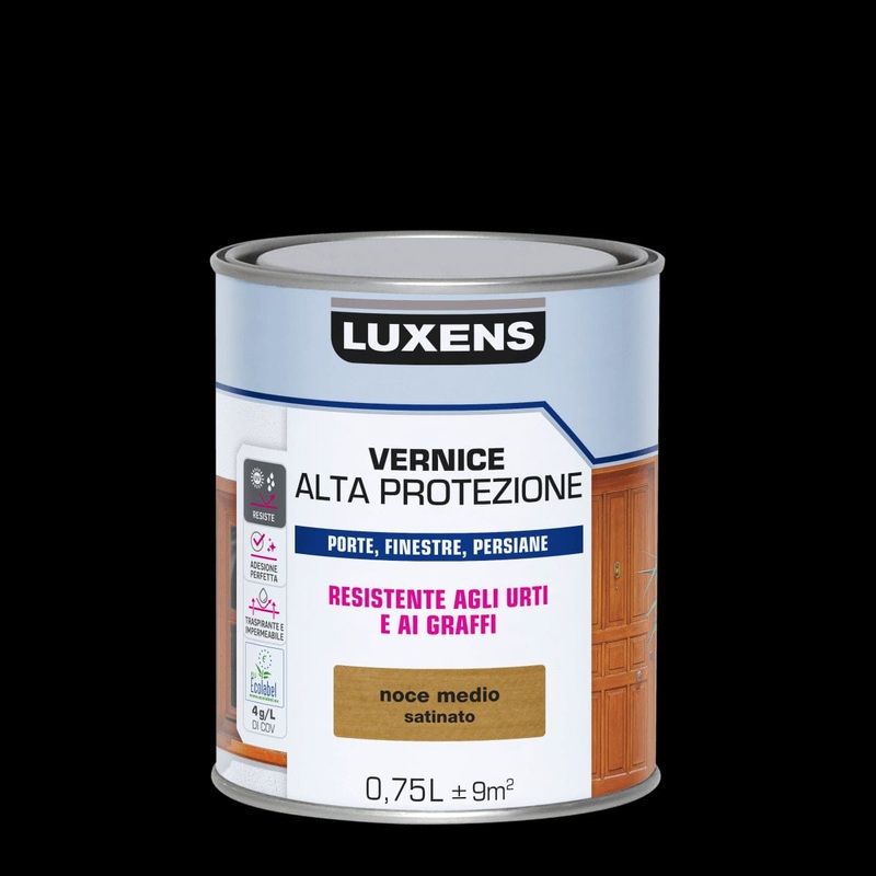 WATER-BASED WOOD PROTECTIVE VARNISH MEDIUM WALNUT SATIN HIGH PROTECTION LUXENS 750 ML