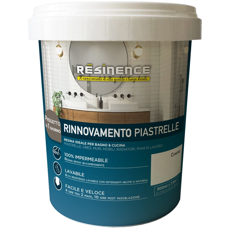 TWO-COMPONENT WATER-BASED ASH WHITE SATIN FINISH TILE RESINENCE 500 ML