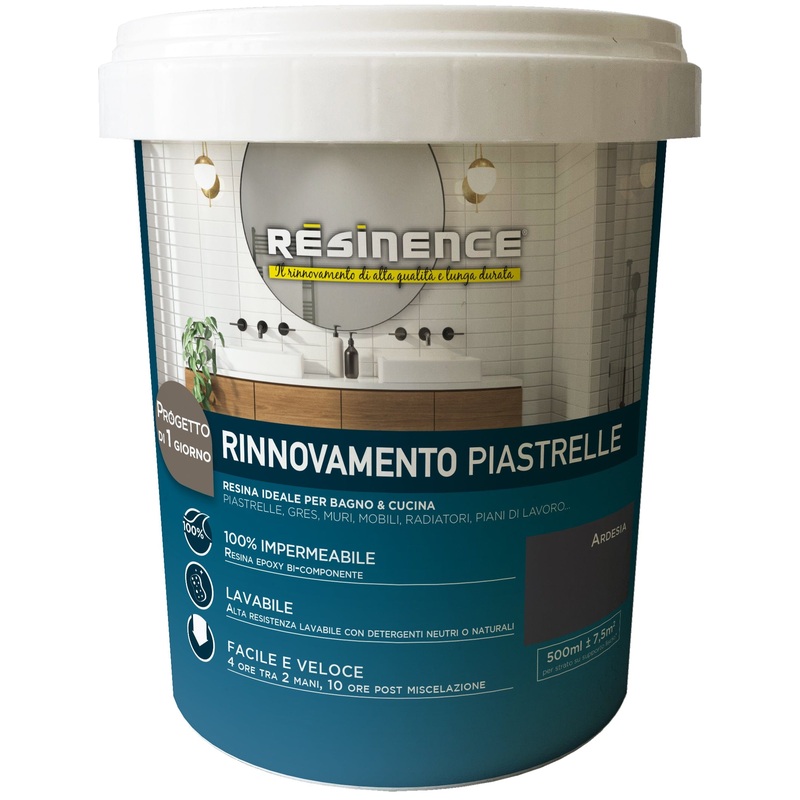 WATER-BASED TWO-COMPONENT RESIN FOR TILES SLATE GREY SATIN RESINENCE 5O0 ML