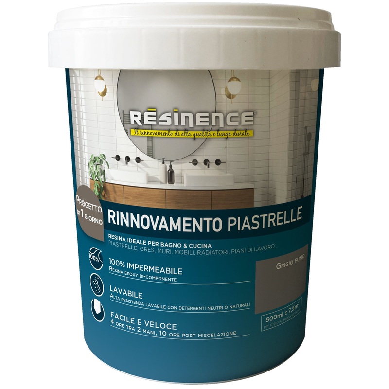 WATER-BASED TWO-COMPONENT RESIN FOR TILES SMOKY GREY SATIN RESINENCE 5O0 ML