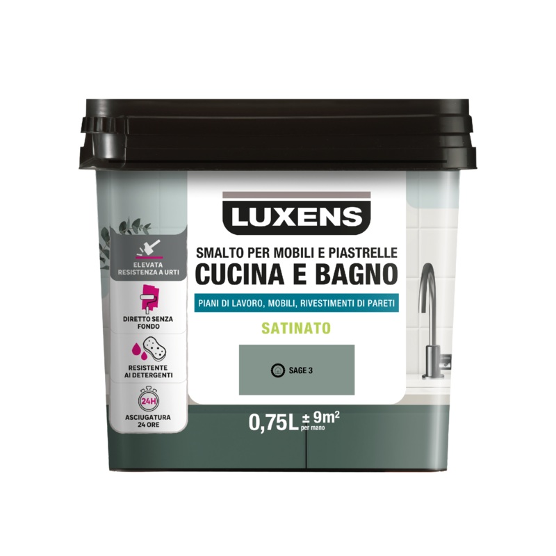 WATER GLAZE FOR FURNITURE AND KITCHEN AND BATHROOM TILES GREEN SAGE 3 SATIN LUXENS 750 ML