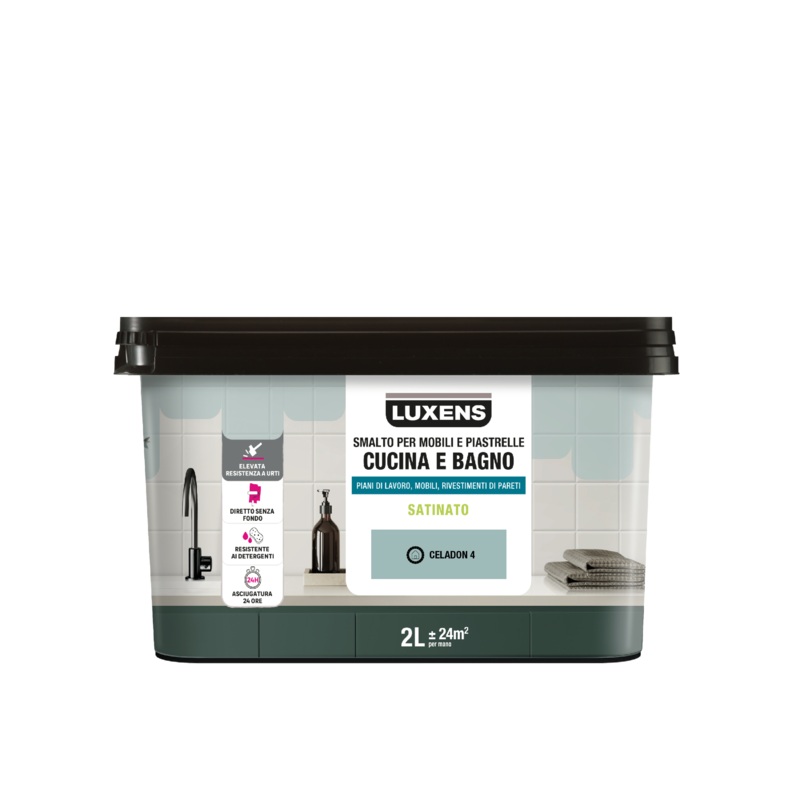 WATER GLAZE FOR FURNITURE AND TILES KITCHEN AND BATHROOM GRAY CELADON 4 SATIN LUXENS 2 LT