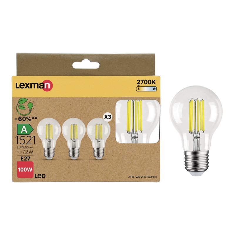 3 LED BULBS CLASS A E27=100W WARM LIGHT